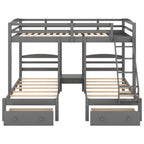Full over Twin & Twin, Triple Bunk Bed with Drawers, Grey