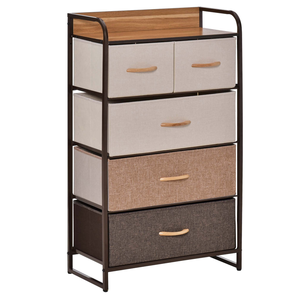 HOMCOM 5-Drawer Dresser, Fabric Drawers, 4-Tier Storage Organizer for Bedroom Entryway, Tower Unit with Steel Frame Wooden Top, Maple Wood