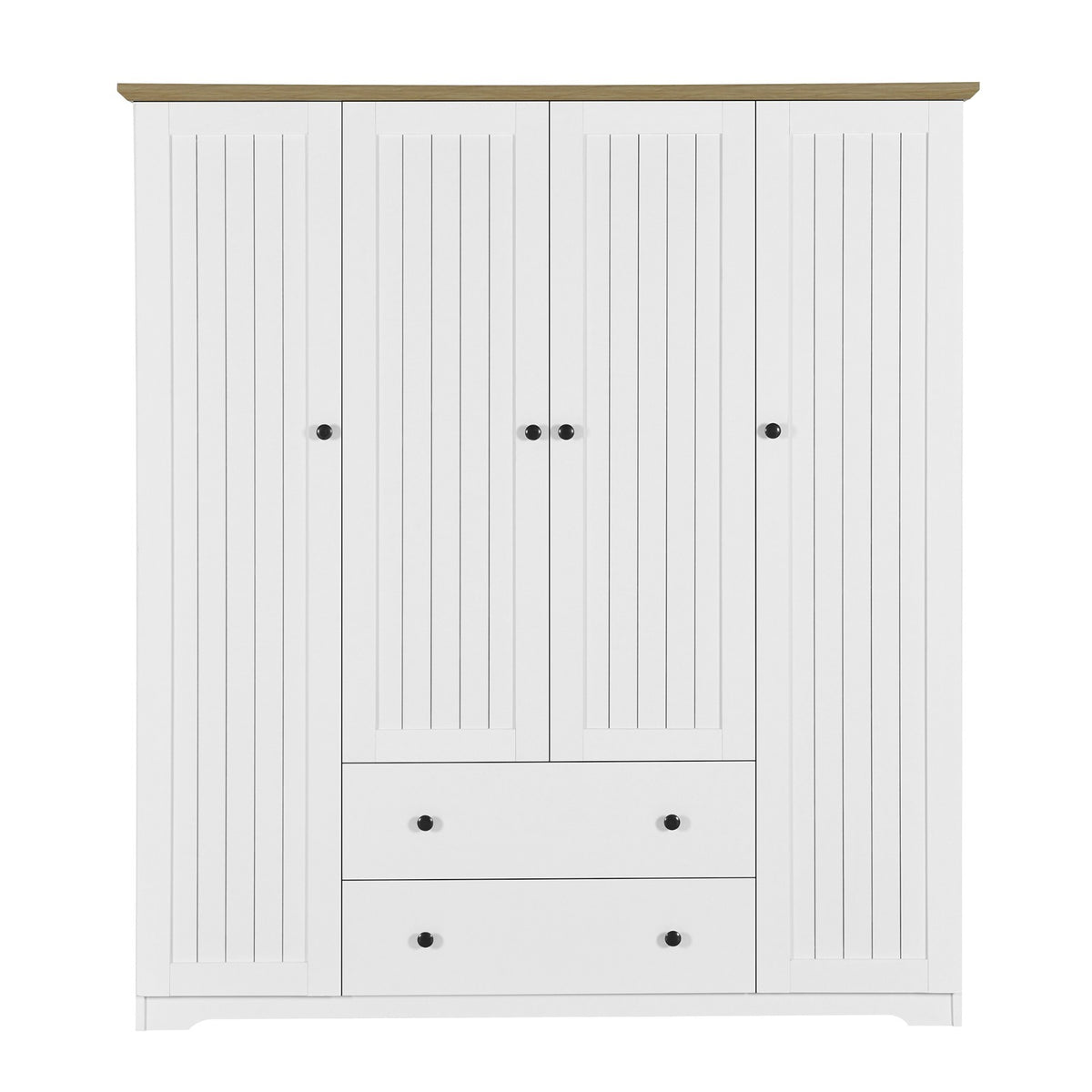 White 4 Door Wardrobe Armoire with 2 Drawers, Pine Wood + MDF, 60.6''L x 20.8''W x 68.5''H