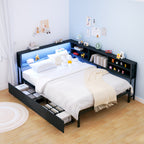 Full Corner Daybed with Storage, Bookcase Headboard, LED Light & Built-in Charging Station