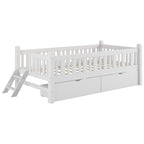 White Wood Twin Size Platform Bed with Guardrail and 2 Drawers, Solid Pine Wood+MDF