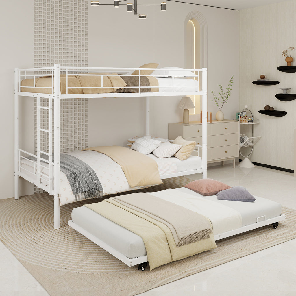 White Twin Metal Triple Bunk Bed with Removable Design – Durable Iron Structure, Separates Into Three Twin Beds, Space-Saving Configuration, Elegant White Finish
