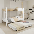 White Twin Metal Triple Bunk Bed with Removable Design – Durable Iron Structure, Separates Into Three Twin Beds, Space-Saving Configuration, Elegant White Finish