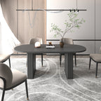 Kitchen extendable dining table for 4-8 people, oval kitchen table with wooden strip base for family living room (black)