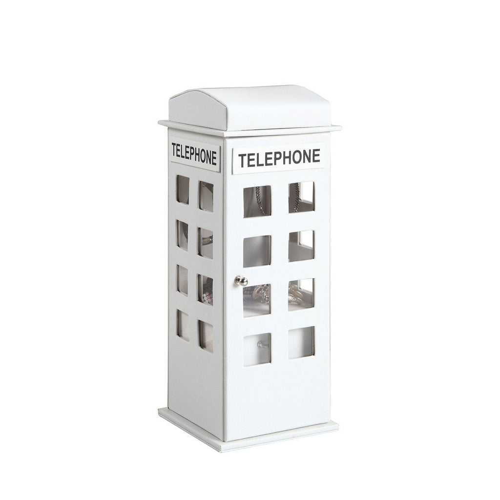 11.5' Tall Leather Jewelry Box, British Telephone Design, White