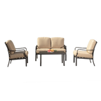 Outdoor 4 pcs Patio Conversation Set, Metal Dining Table and Chairs Dining Set with Removable Beige Cushions for Garden Lawn Yard