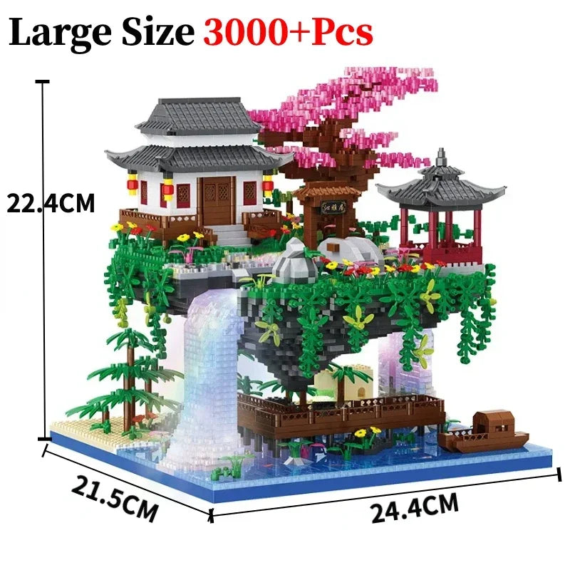3320 Stuks Boomhut Mini Diamant Blok Deeltje Perzikbloesem Zwembad Traditioneel Met Licht Chinese Architectuur Bouwstenen