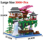 3320 Stuks Boomhut Mini Diamant Blok Deeltje Perzikbloesem Zwembad Traditioneel Met Licht Chinese Architectuur Bouwstenen