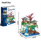 3320 Stuks Boomhut Mini Diamant Blok Deeltje Perzikbloesem Zwembad Traditioneel Met Licht Chinese Architectuur Bouwstenen