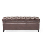 Cancia 50' Wide Faux Leather Tufted Rectangle Storage Ottoman Brown PU