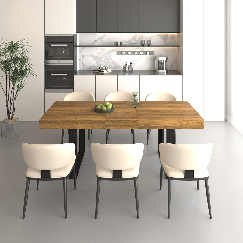 Rectangle extendable dining table for 6-10 people aged effect wood and black 160-200 cm