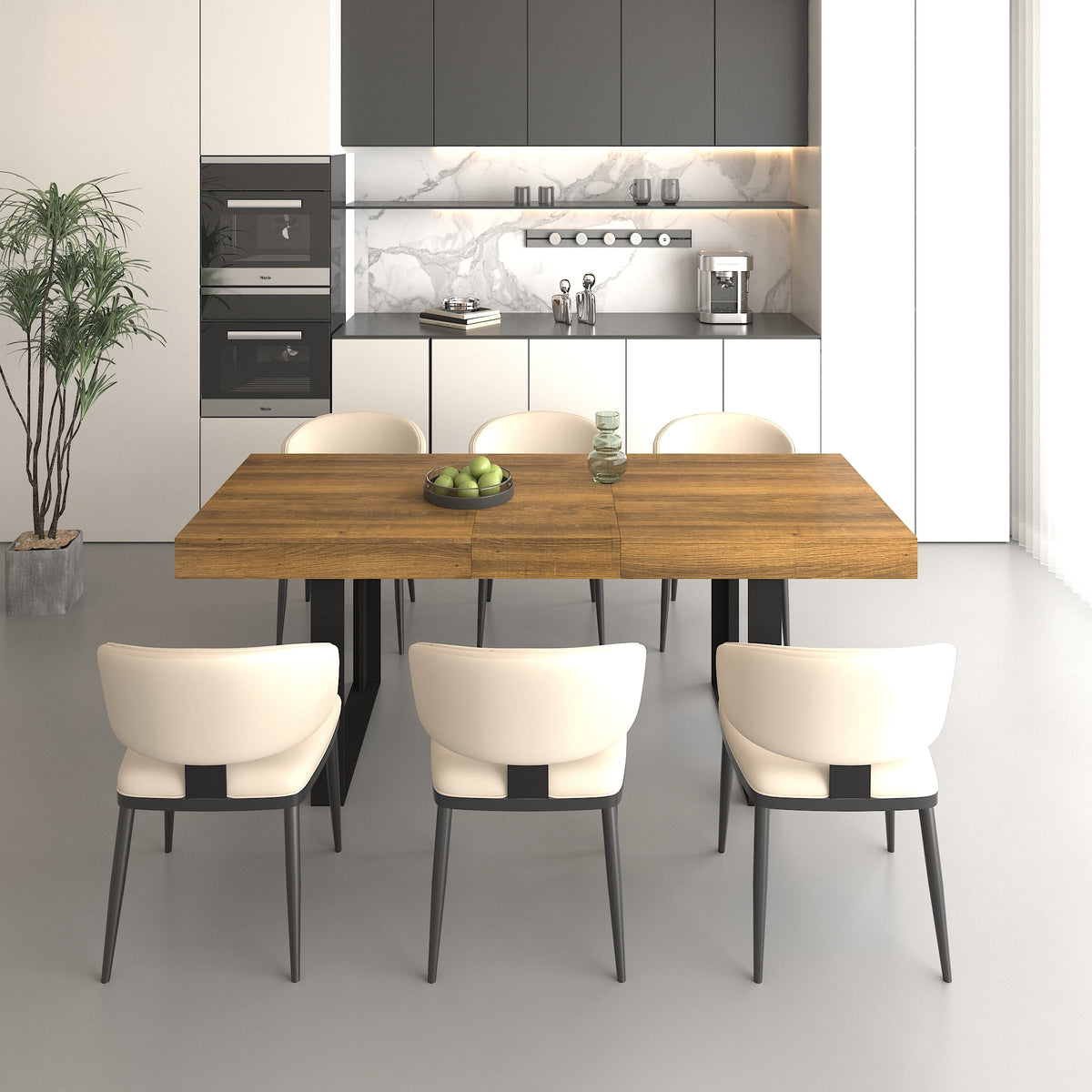 Rectangle extendable dining table for 6-10 people aged effect wood and black 160-200 cm