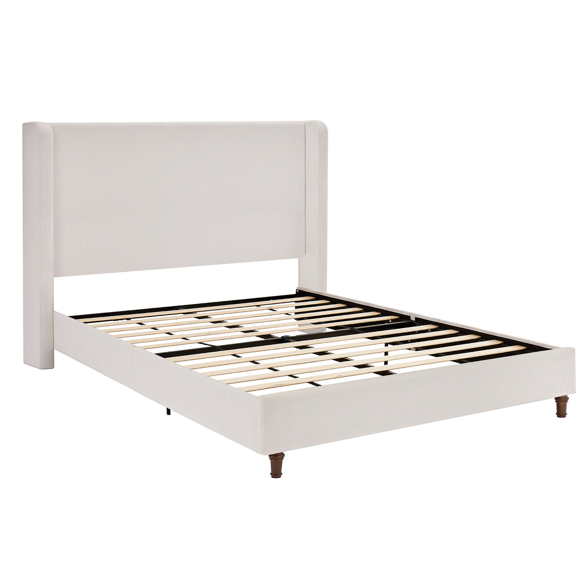 Harper Tall Headboard Upholstered Bed 54' High Headboard Elegant Simplicity Cream White Chenille King
