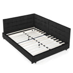 Mid-Century Full Size Upholstered Tufted Bed Frame with Comfortable Backrest and Armrests, Velvet, Black