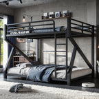 Queen over Queen Bunk Bed with ladders, Metal Bunk Bed with Full Upgraded Support Slats, Low Profile Bunk Bed, Black