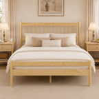 Traditional Style Queen Size Bed with Headboard and Footboard, Pinewood Bed with Strengthened Bed Frame ,Walnut 
,Natural