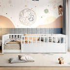 Twin Size Floor bed, integral construction with super high security barrier, door, children's floor bed frame, Montessori wooden children's floor bed, white(Patented model)