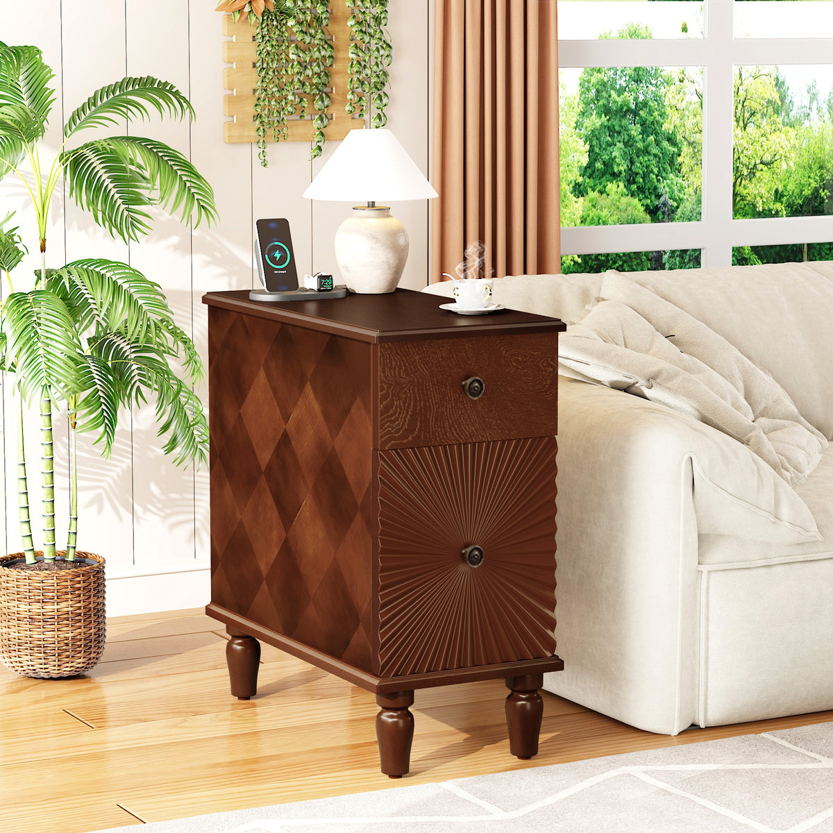2 Drawer Modern Sofa Side Table, Narrow Side Table, Slim Nightstand for Living Room, Bedroom(Expect Arrival Date 2025/4/16)