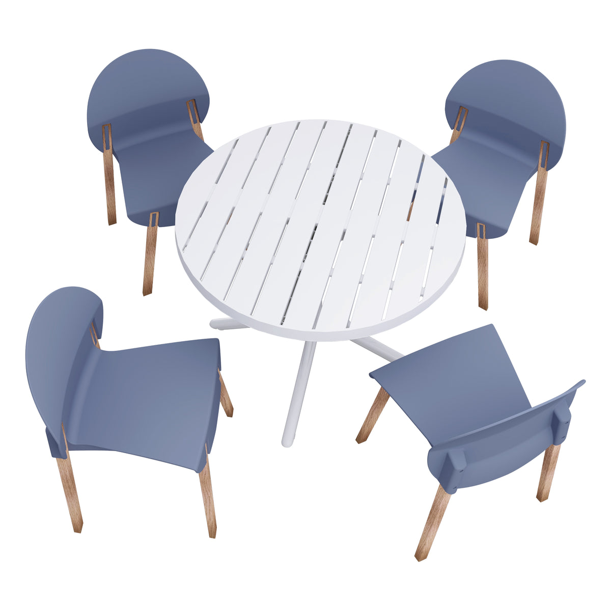 Four-piece Set of Single Chairs with a Design Combining Modern and Traditional Elements with 36 Inch Round Table,Grey Blue/White20.08*19.29*31.89 (in)/35.43*35.43*29.53(in),PP/Red Oak/Metal