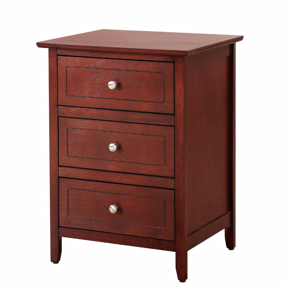 Transitional Cherry Nightstand for Bedrooms with Three Drawers and Durable Particle Board Construction