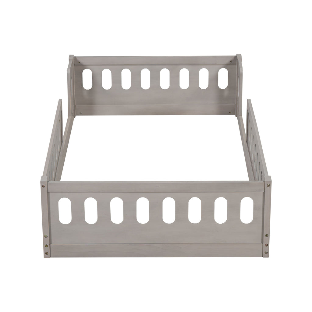 Natural Wood Twin Size Platform Bed with Guardrail, Solid Pine Wood+MDF, 77.3''L x 41.7''W x 15.6''H
