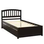 Espresso Twin Platform Storage Bed Frame with Headboard and Two Drawers, Pine Wood and MDF