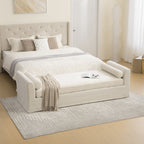88.58' Wide Modern Bench, Bed End Bench with Armrests,Chenille Chaise Lounge Couch with 2 Bolster Pillows, Suitable For Living Rooms, Entryways, Dormitories, And Bedrooms.Beige