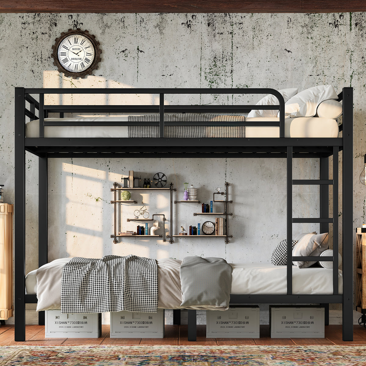 Metal Twin over Twin Bunk Bed for Teens and Adults,Space-Saving/Noise Reduced/No Box Spring Needed, Black