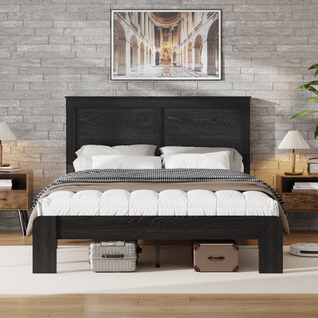 Bed Frame King Size, Wood Platform Bed Frame , Noise Free,No Box Spring Needed and Easy Assembly Tool,Large Under Bed Storage,Dark Black