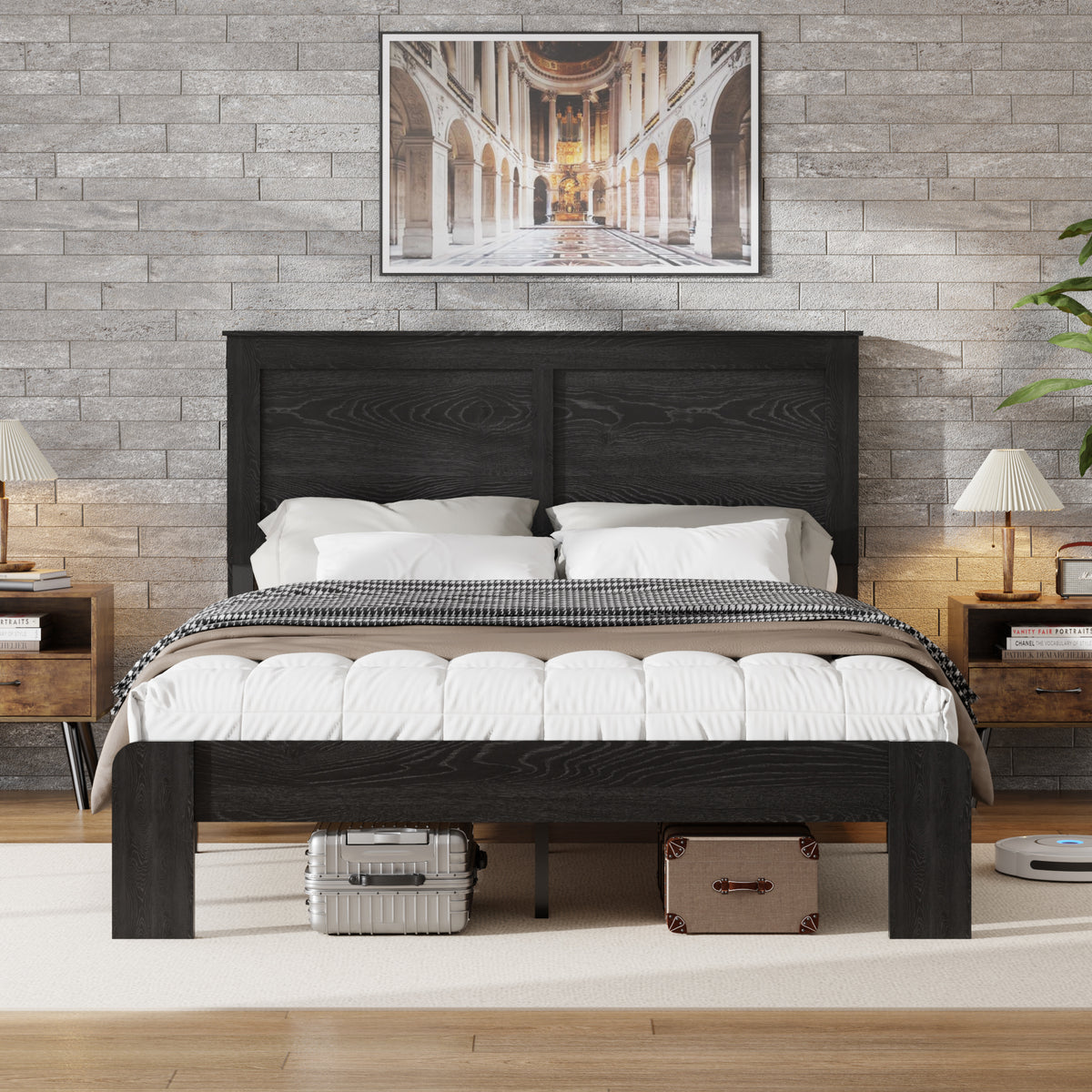 Bed Frame King Size, Wood Platform Bed Frame , Noise Free,No Box Spring Needed and Easy Assembly Tool,Large Under Bed Storage,Dark Black