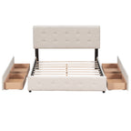 Upholstered Queen Platform Bed with Classic Headboard and 4 Drawers