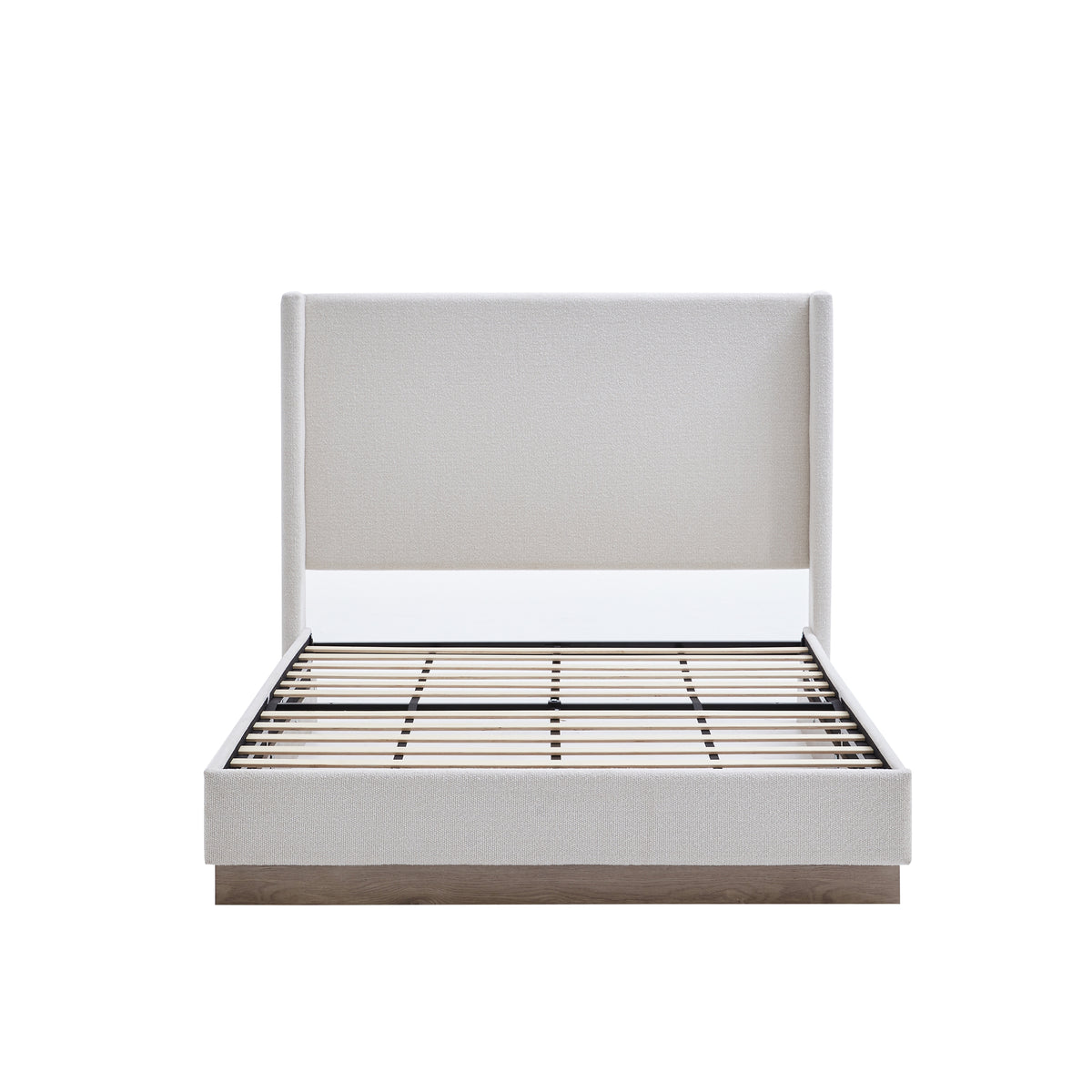 Hosford Upholstered Wingback Bed with Wood Base Platform, 53.1' High Headboard, Cream White Boucle, Minimalist Rustic Design