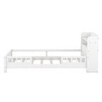 White Twin Size Platform Bed with Built-in LED Light, Storage Headboard and Guardrail, Solid Wood+MDF