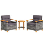 Outsunny 3 Pieces Patio Bistro Set Wooden with Cushions, PE Wicker Patio Furniture Outdoor for Porch, Backyard, Garden, Gray