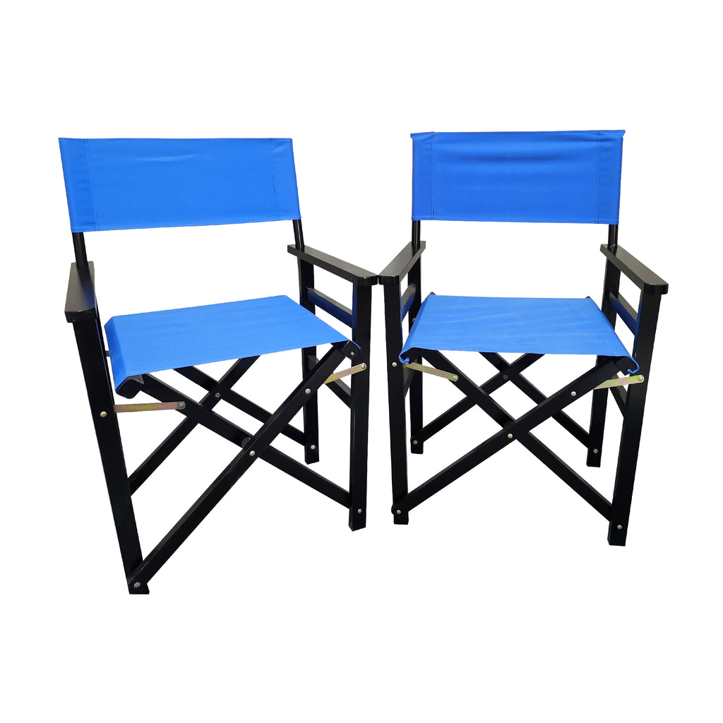 Classic Wooden Director Folding Chair Set with Blue Canvas, Durable Populus Wood
