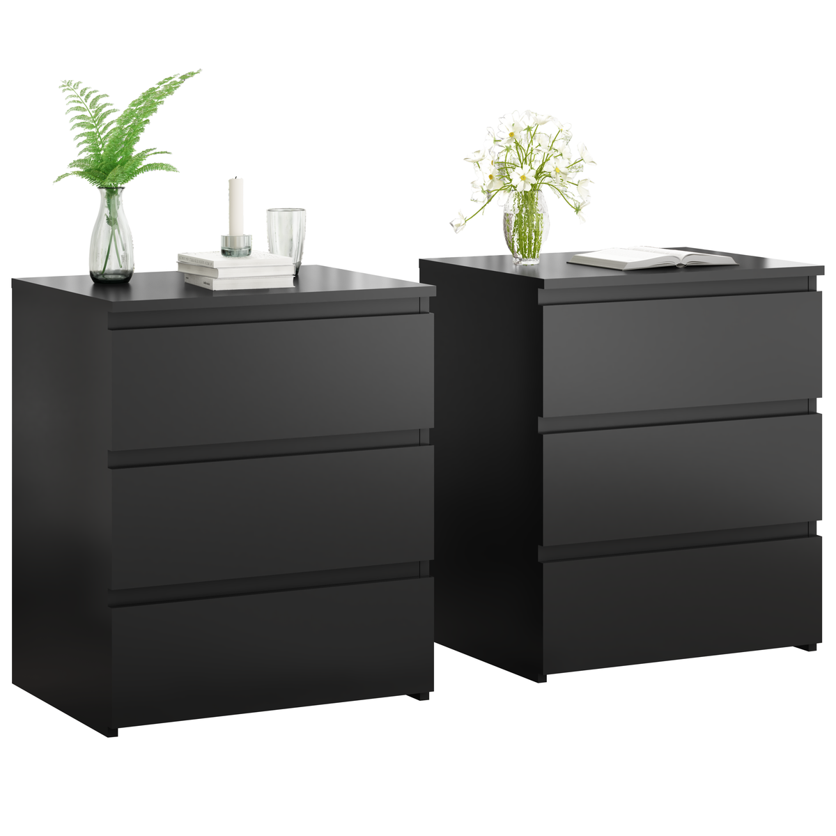 (Set of 2)3 Drawer Dresser, Small Dresser for Closet, Wooden Nightstand for Bedroom, Chest of Drawers Side Table Storage Cabinet for Home Office Entryway Hallway, Each box Contains Two Side Tables