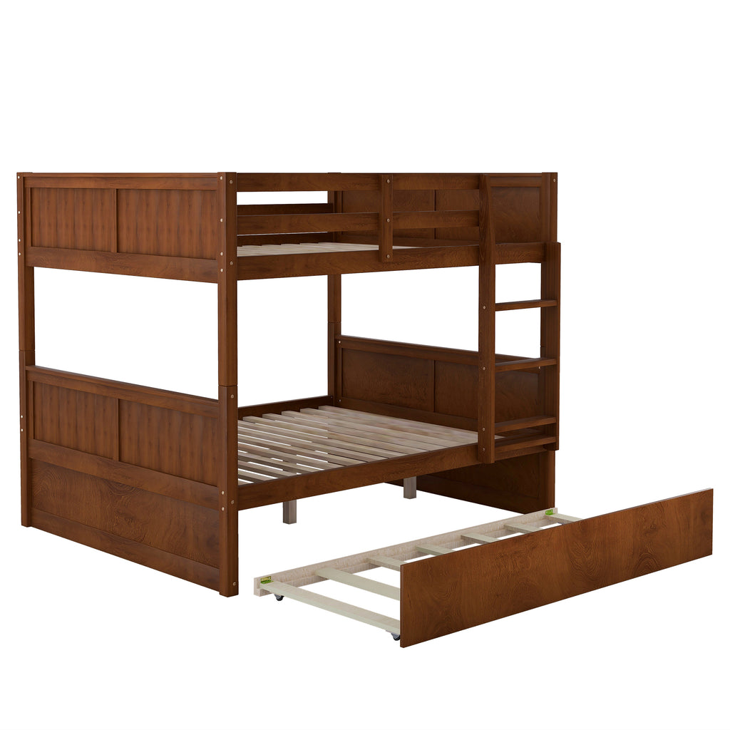 Hearth & Haven Full over Full Bunk Bed with Twin Size Trundle, Walnut