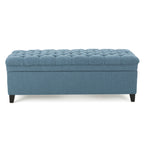 Juliana Storage Ottoman with Stylish Design in Blue Fabric and Birch Legs