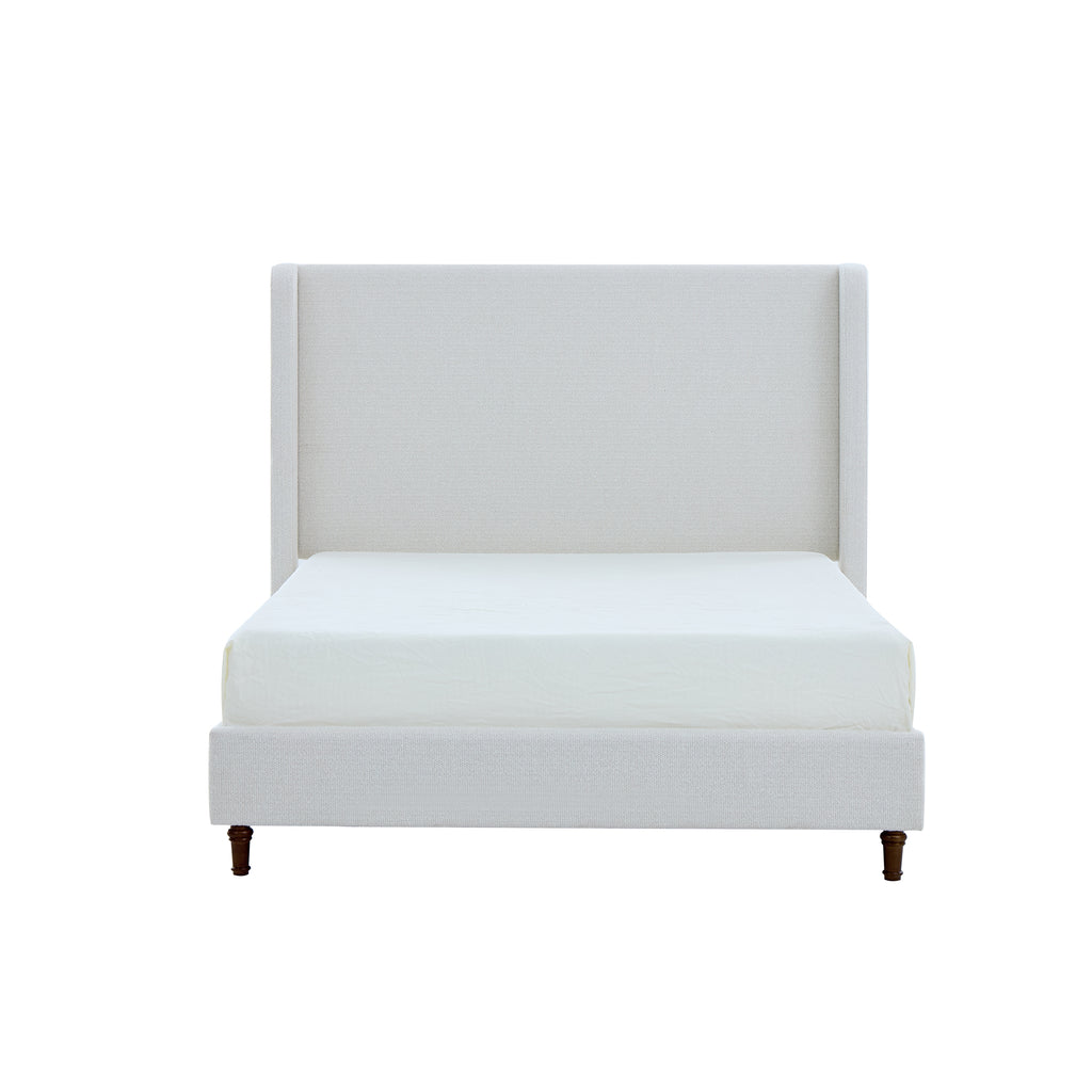 Harper Tall Headboard Upholstered Bed with Elegant Simplicity in Cream White Boucle, King Size, Easy Assembly