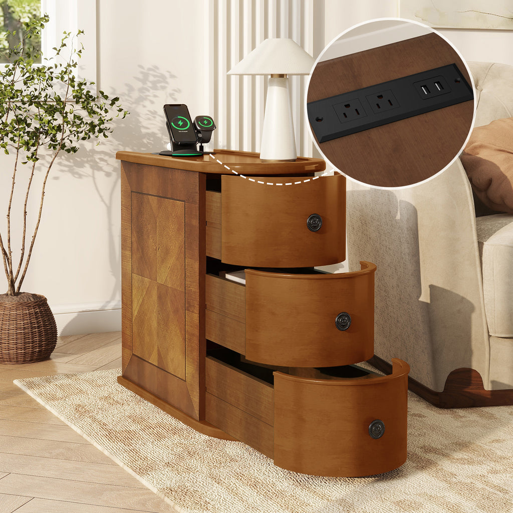 End Table with Charging Station, Sofa Side Table with Drawers, No Assembly Required, Expect Arrival Date (2025/5/27)