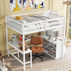 Full Size Loft Bed with Built-in L-Shaped Desk and Three-Tier Storage Shelves,and Attached Storage Staircase, White(Old SKU:  GX001809AAK)