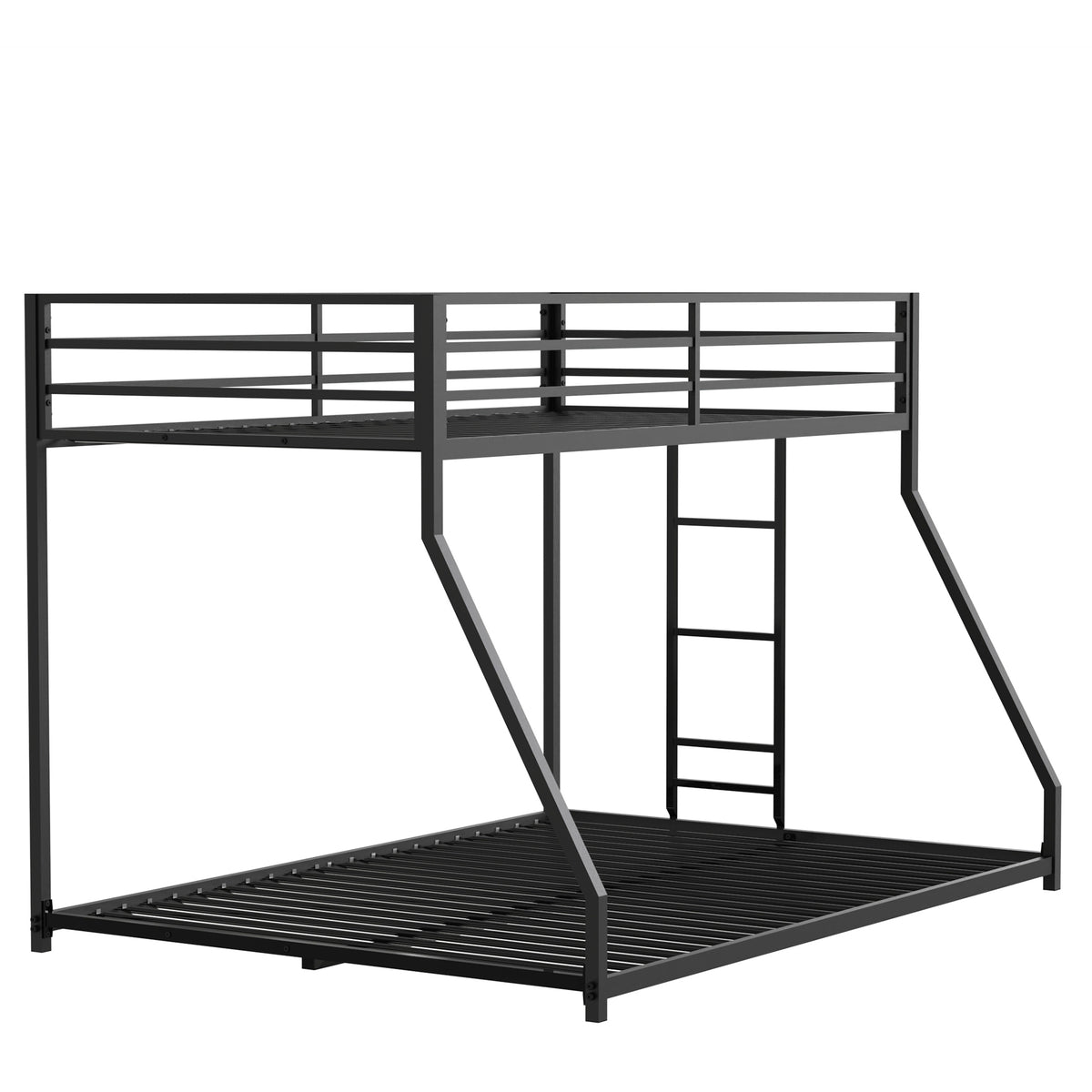 Adam Sturdy Twin Over Full Bunk Bed Metal Black for Kids and Adult, Low Profile Twin Over Full Bunk Bed with Ladder and Guardrails, Easy Climbing, Beds for Bedroom