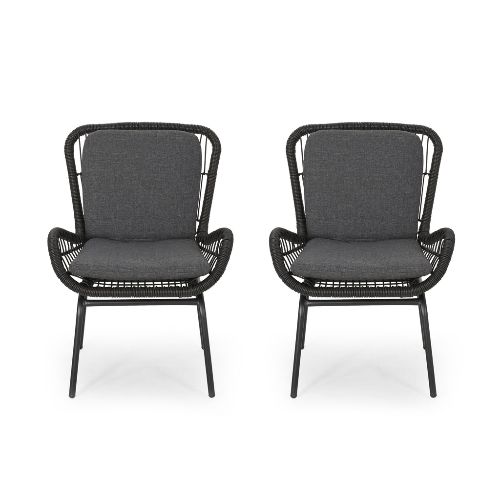 Outdoor Wicker Club Chair with Cushions (Set of 2)