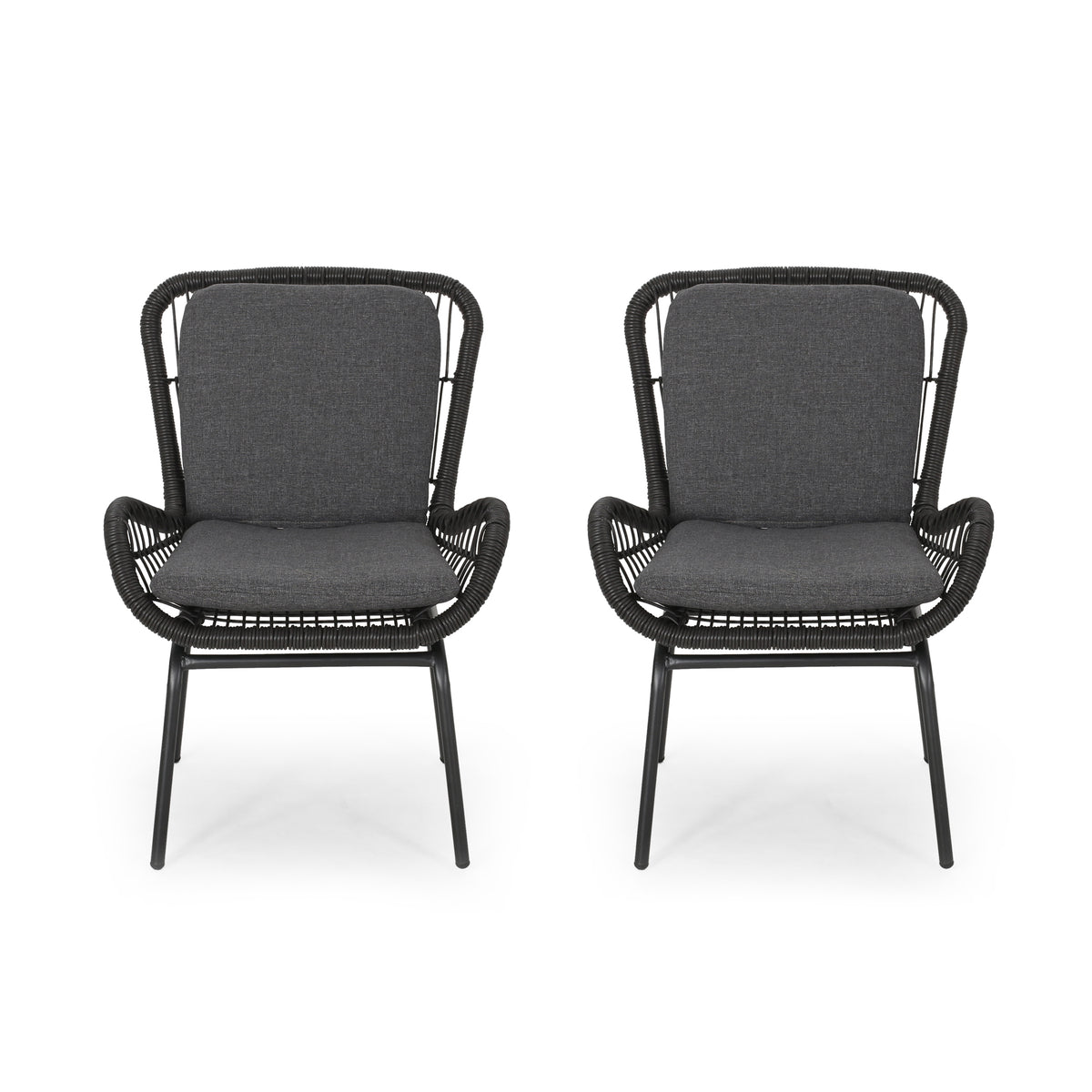 Outdoor Wicker Club Chair with Cushions (Set of 2)