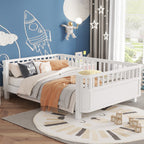 Full Size Wood Platform Bed for Kids, Wood Low Profile Full Bed with Rails for Girls and Boys, White (Patented Design, Expect Arrival Date 2026/5/11  Old SKU W2593P233767)