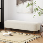 Modern White Ottoman with Durable Upholstery and Foam Cushion, 60.25 x 20.50 x 15.50 inches