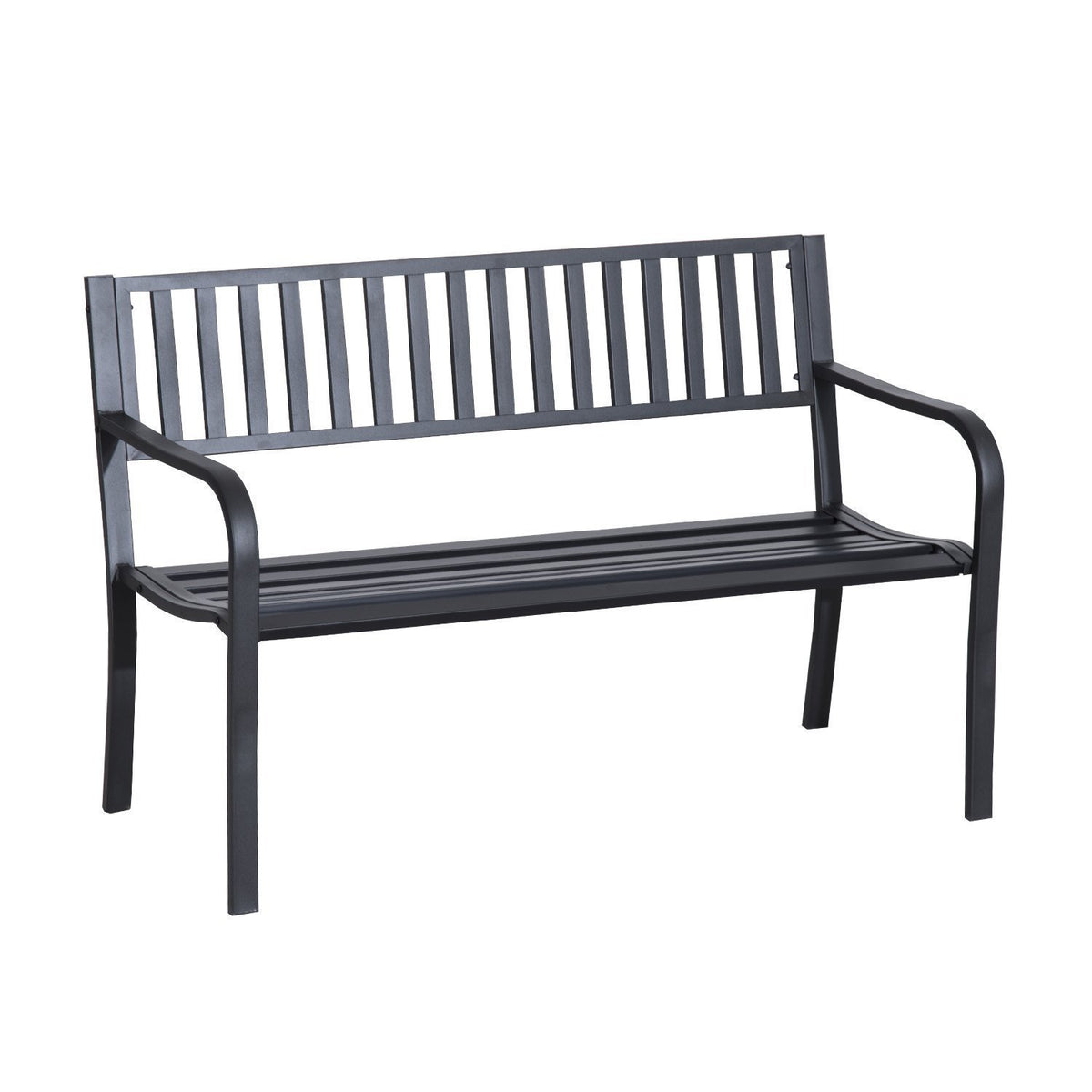 Outsunny 50' Outdoor Garden Bench, Patio Bench with Slatted Seat, Metal Porch Bench for Backyard, Poolside, Lawn, Black