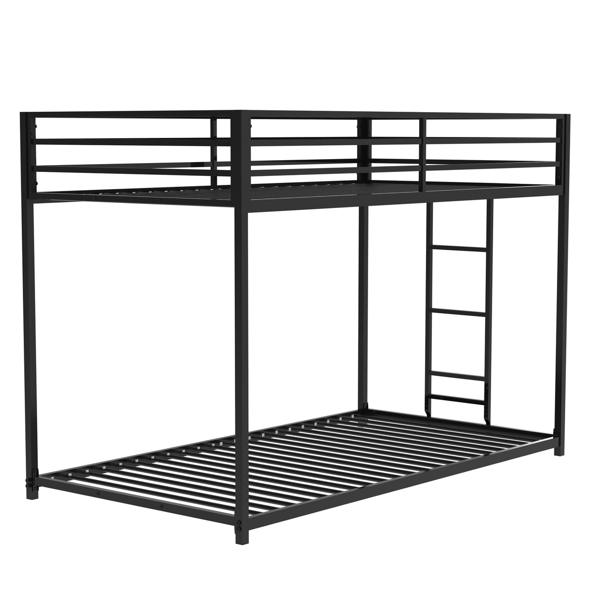 Adam Sturdy Twin Over Twin Bunk Bed Metal Black for Kids and Adult, Low Profile Twin Over Twin Bunk Bed with Ladder and Guardrails, Easy Climbing, Beds for Bedroom