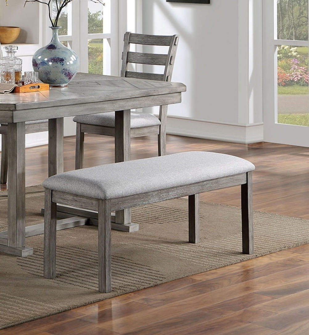Gray Color Dining Bench Padded Seat 1pc Bench Kitchen Dining Room Wire-Brushed Finish