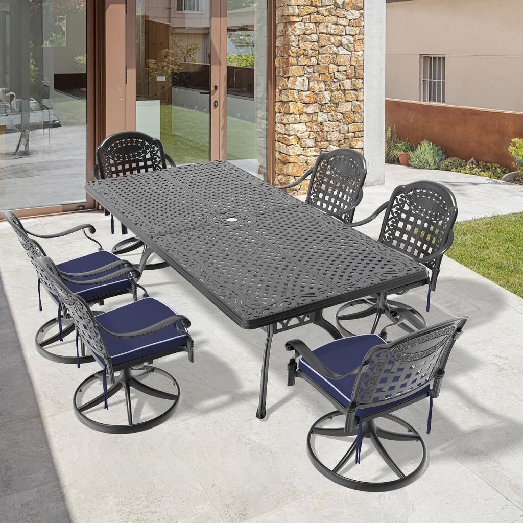 7-Piece All-Weather Cast Aluminum Dining Set, Include 6 Swivel Chairs and Rectangular Table With Black Frame (same sku:W1710S00474)